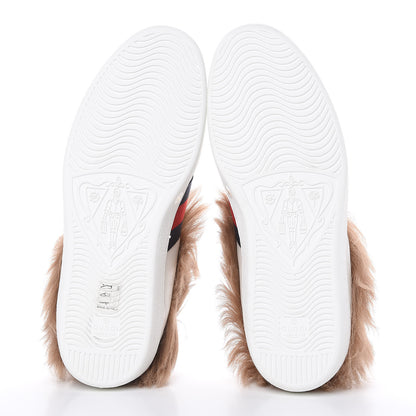 Gucci Calfskin Wool Web Bee Embroidered Mens Ace Sneakers 10 White 6 of 7