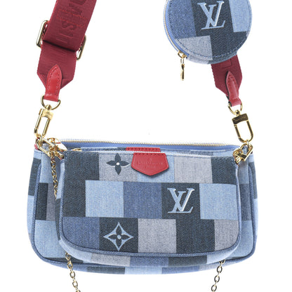 Louis Vuitton Denim Damier Monogram Patchwork Multi Pochette Accessories Blue Rouge 10 of 13