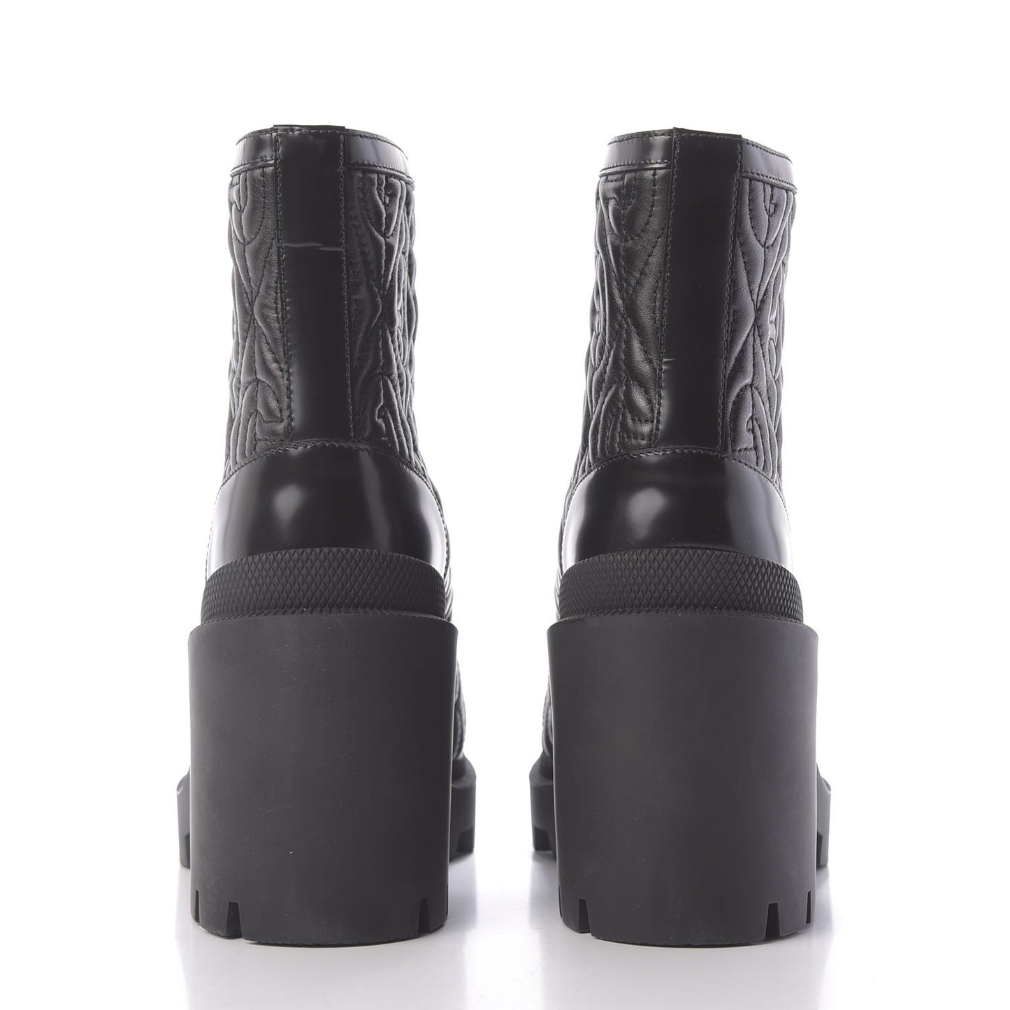 Calfskin Nappa Rhombus Quilted Trip Ankle Boots 36.5 Black