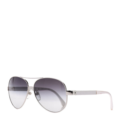 Chanel Lambskin Quilted CC Aviator Sunglasses 4195-Q White Silver 1 of 7