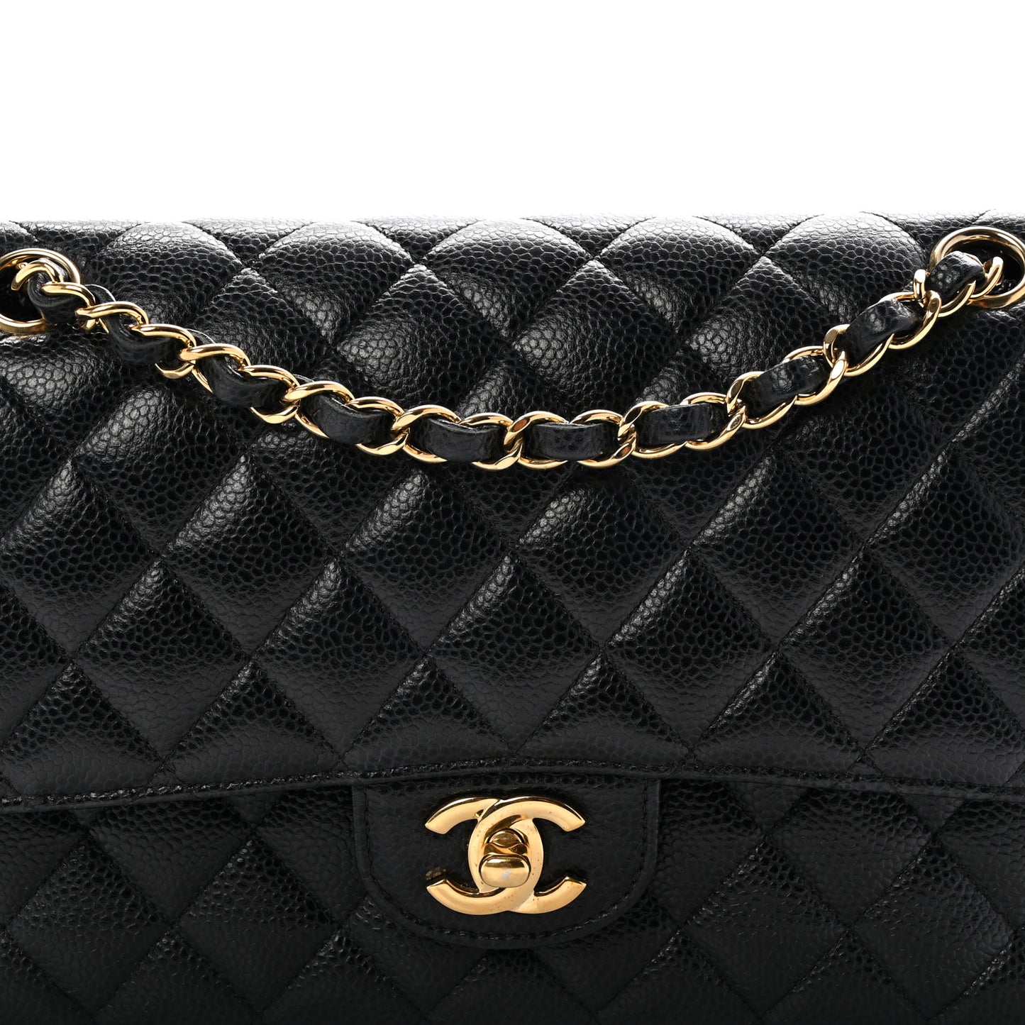 Caviar Quilted Medium Double Flap Black