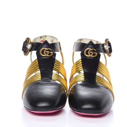 Gucci Malaga Kid T-Strap Mid Heel Sandals 39 Black 2 of 9