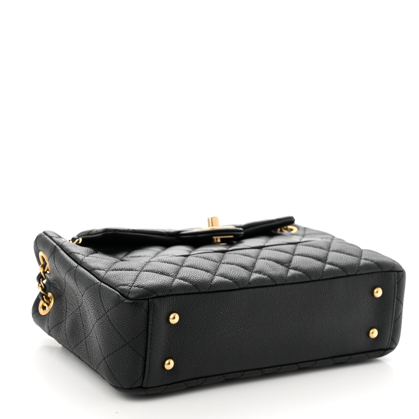 Caviar Calfskin Quilted Small Top Handle Flap Black