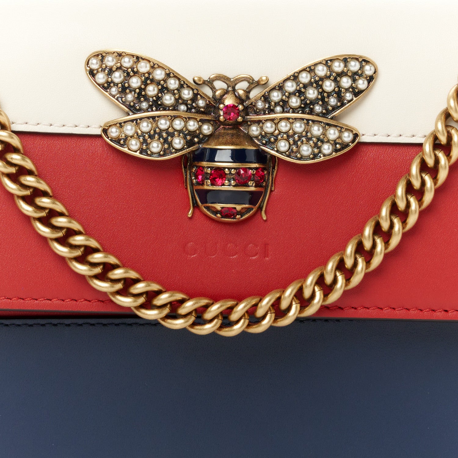 Gucci Calfskin Queen Margaret Chain Wallet Blue Agata Hibiscus Red Mystic White 7 of 9