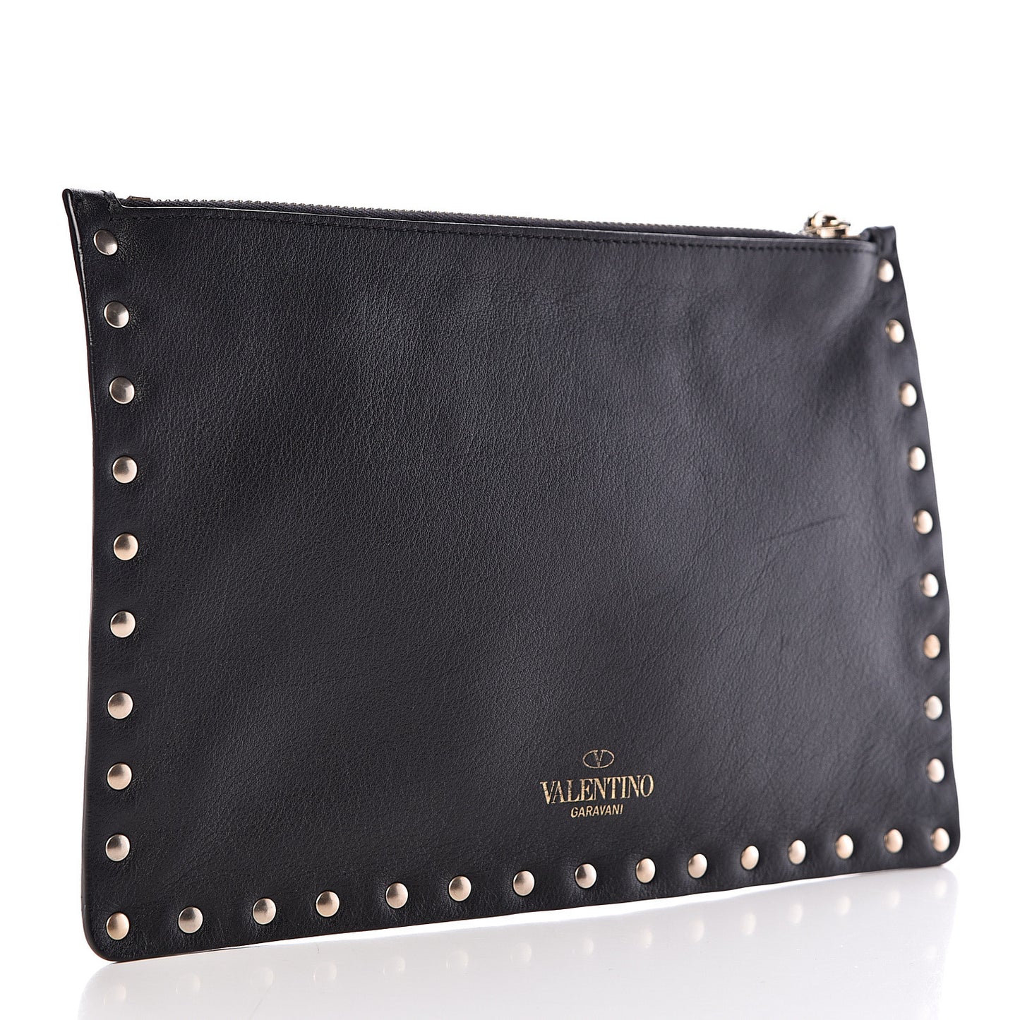Vitello Medium Rockstud Zip Pouch Black