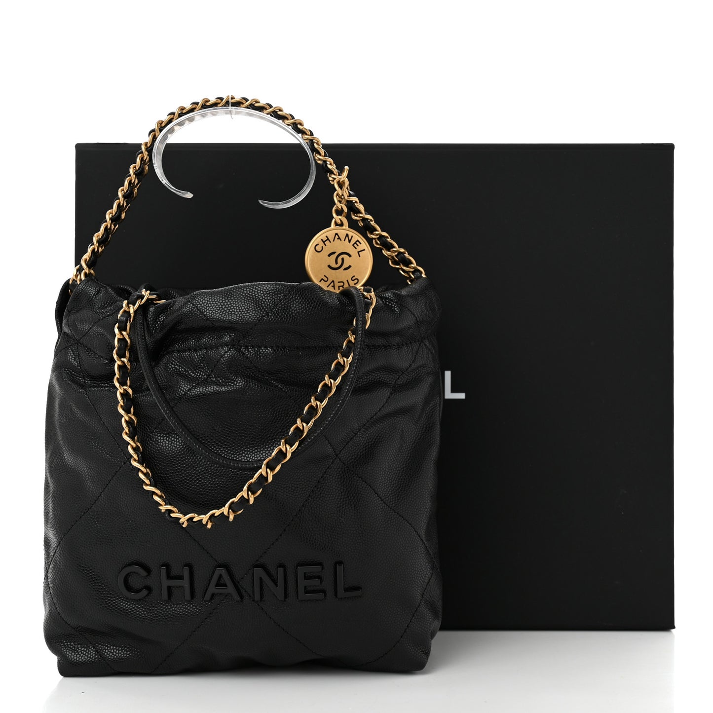 Shiny Caviar Quilted Monochrome Mini Chanel 22 Black