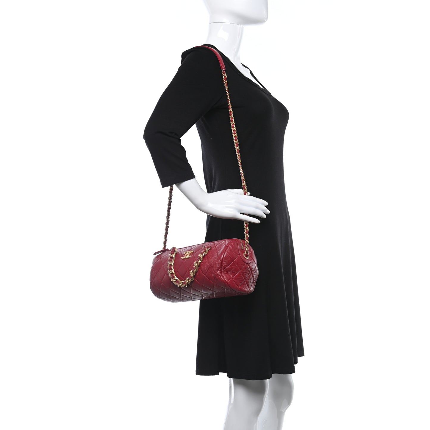 Shiny Lambskin Quilted Fashion Therapy Bowling Bag Red