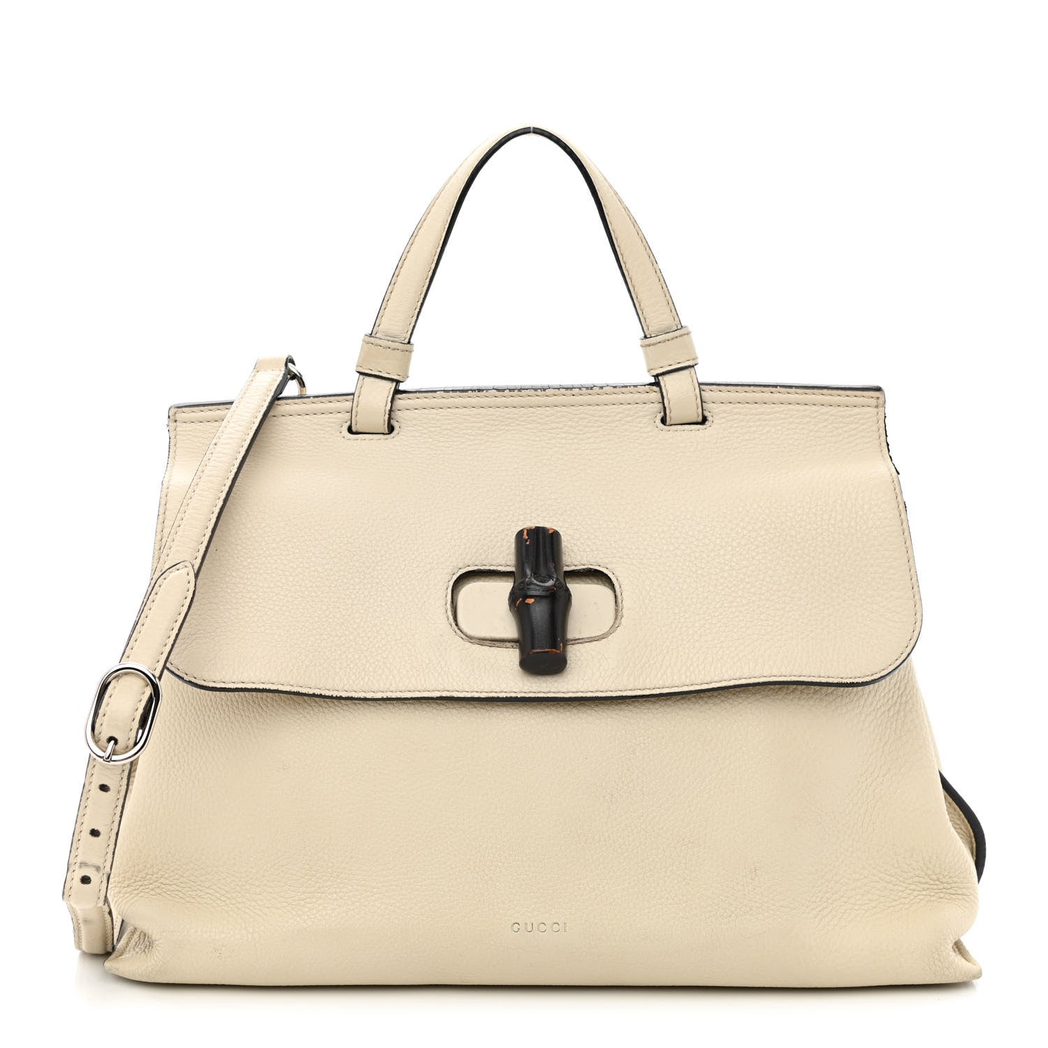 Gucci Cellarius Calfskin Medium Bamboo Daily Top Handle Bag Mystic White 1 of 14
