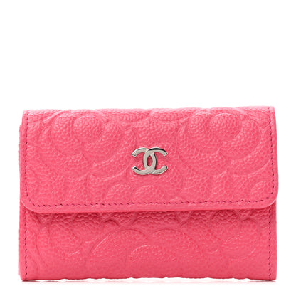 Chanel Caviar Camellia Embossed Card Holder Wallet Pink 1 of 8