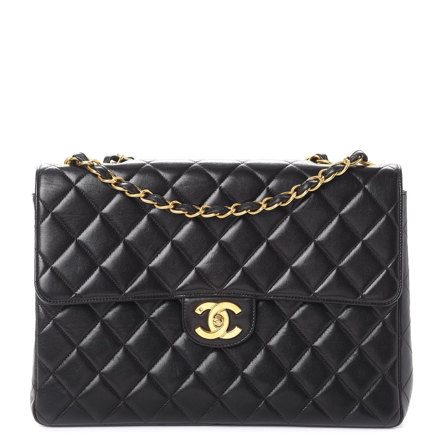 Lambskin Quilted Jumbo Single Flap Black