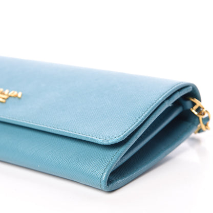 Prada Saffiano Metal Oro Chain Wallet Turchese 8 of 8