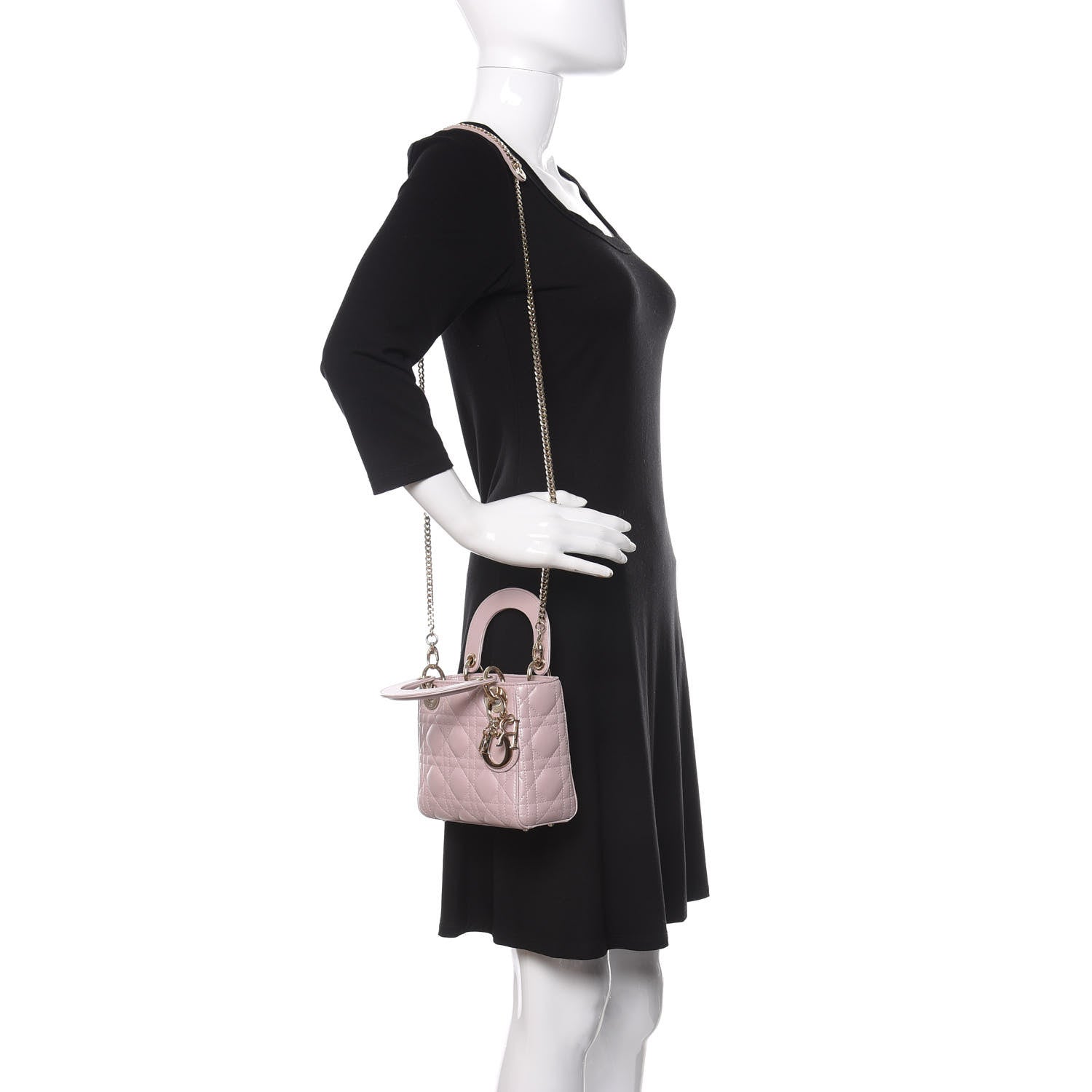 Christian Dior Metallic Lambskin Cannage Mini Lady Dior Lotus 2 of 10