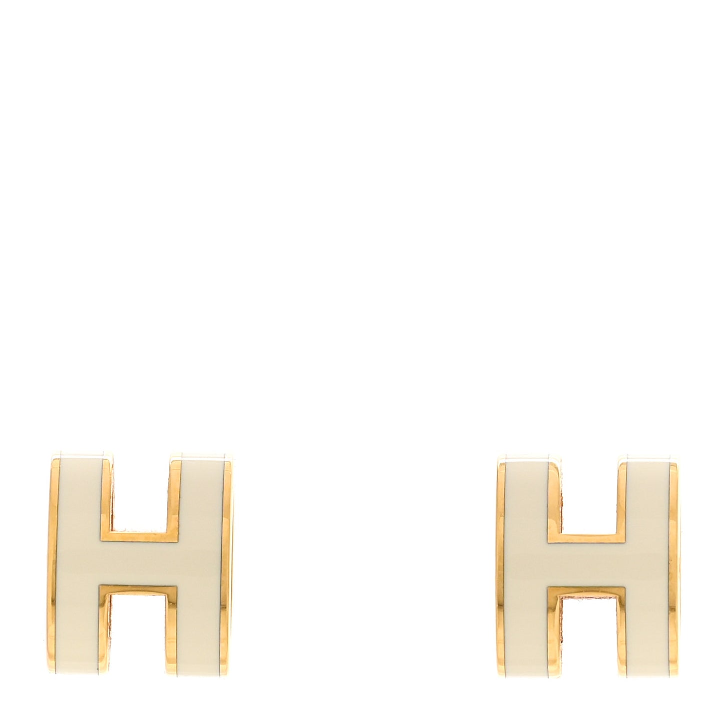Gold Lacquered Mini Pop H Earrings White