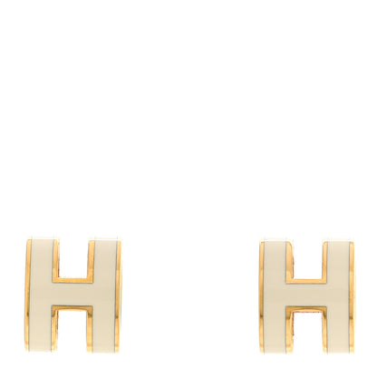 Hermes Gold Lacquered Mini Pop H Earrings White 1 of 5