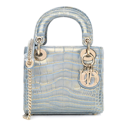 Christian Dior Metallic Alligator Mini Lady Dior Metal Blue 1 of 10