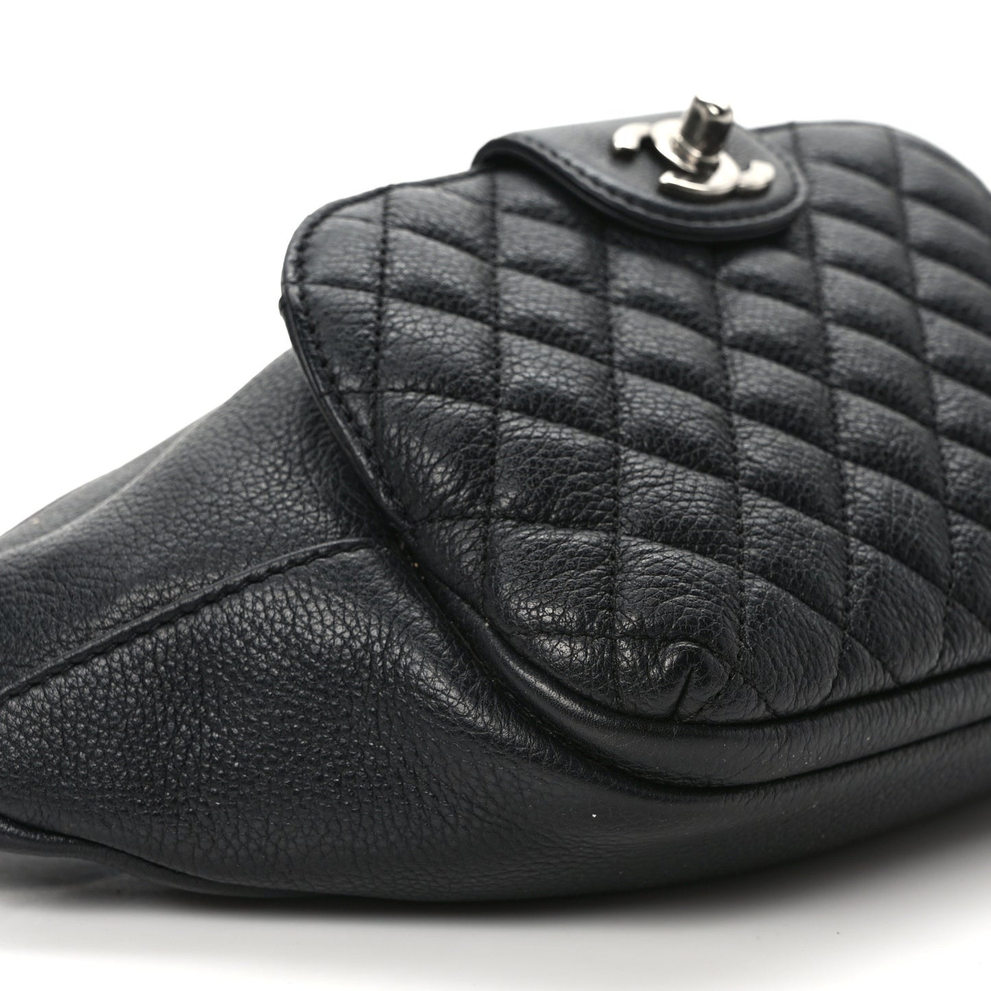 Grained Calfskin Quilted Casual Rock Waist Bag Fanny Pack Black
