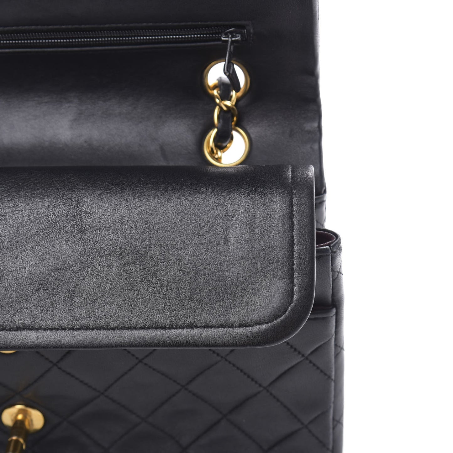 Lambskin Quilted Medium Double Flap Navy