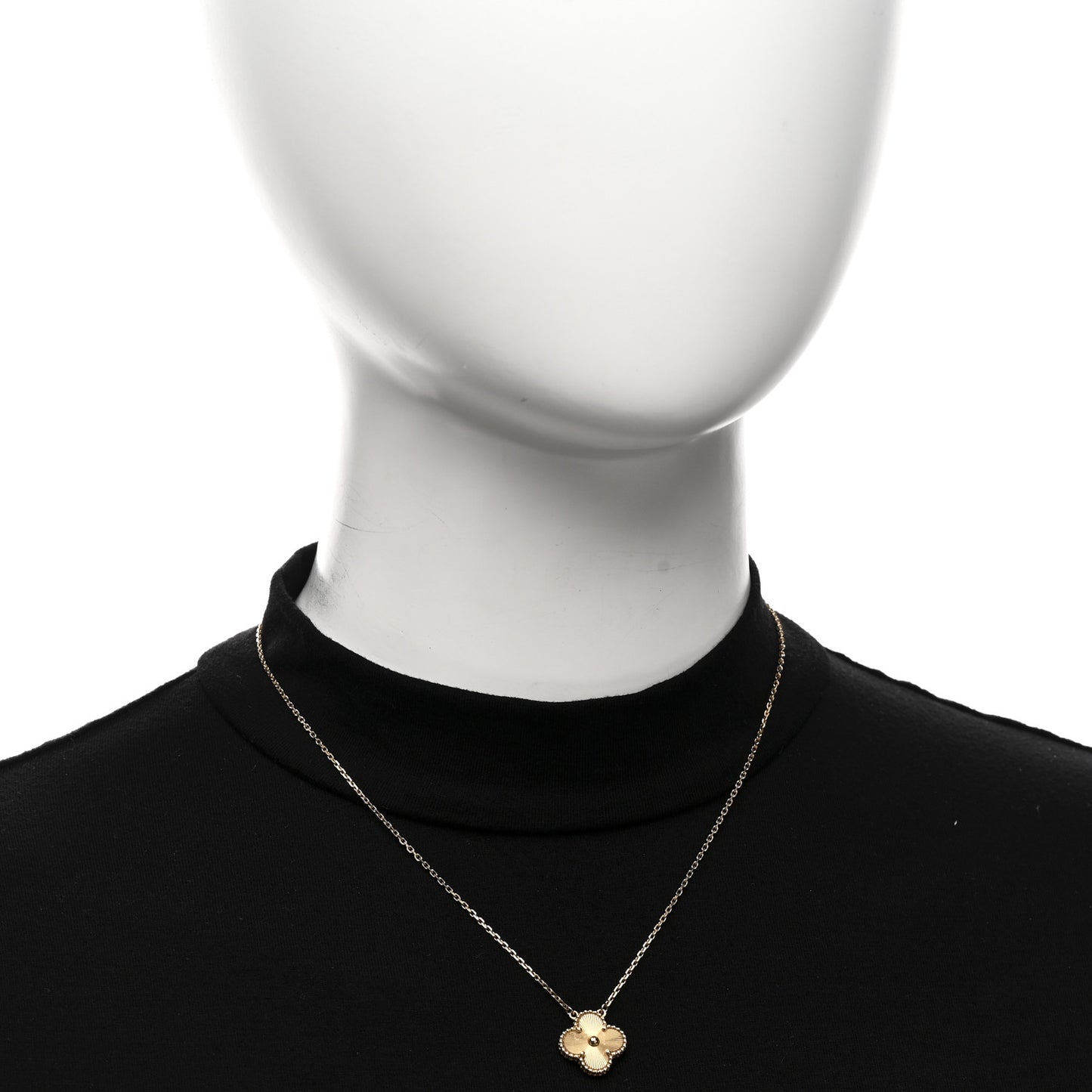 18K Yellow Gold Guilloche Vintage Alhambra Pendant Necklace