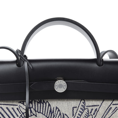 Hermes Vache Hunter Toile H Pegase Pop Herbag Zip Retourne 31 PM Bleu Indigo Ecru Black 10 of 11