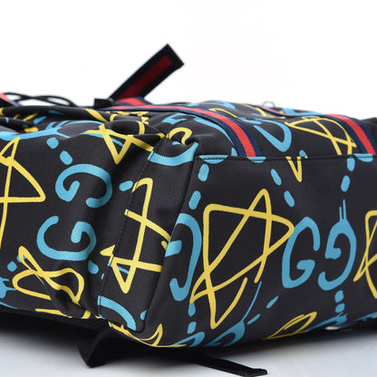 Gucci Techno Canvas GucciGhost Double Buckle Backpack Black New Acquamarine 7 of 9