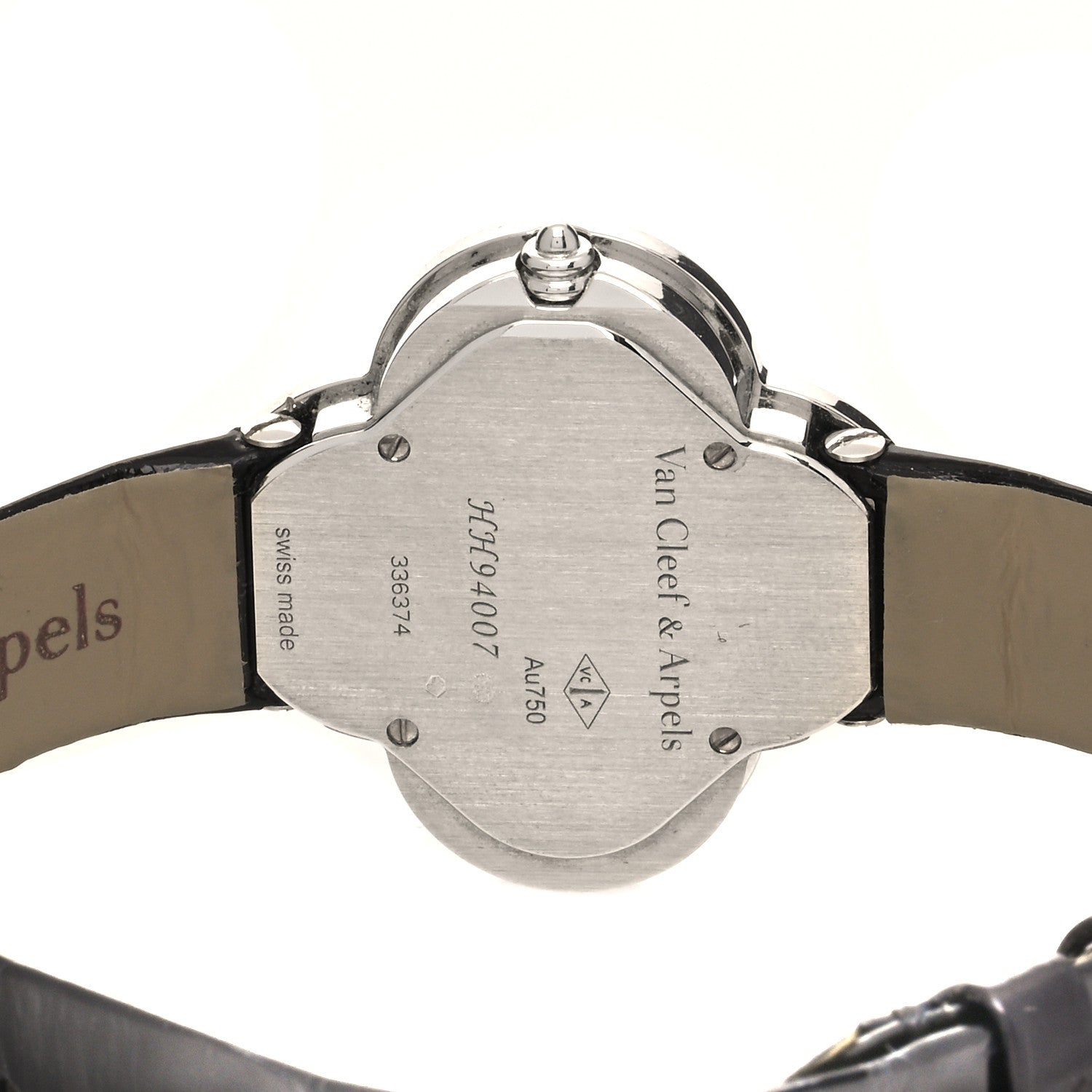 Van Cleef & Arpels 18K White Gold Alligator Diamond Bezel Mother of Pearl 30mm Alhambra Quartz Watch 4 of 5