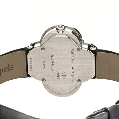 Van Cleef & Arpels 18K White Gold Alligator Diamond Bezel Mother of Pearl 30mm Alhambra Quartz Watch 4 of 5