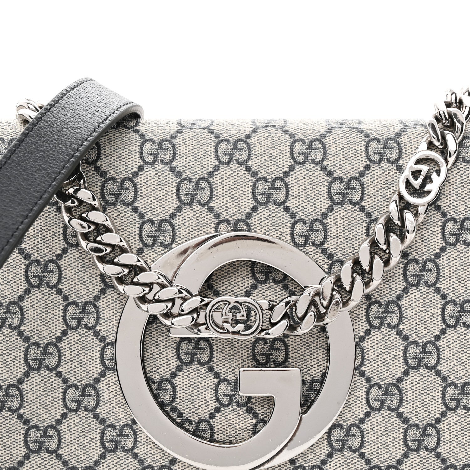 Gucci GG Supreme Monogram Textured Dollar Calfskin Blondie Chain Shoulder Flap Bag Beige Blue 8 of 10
