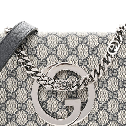 Gucci GG Supreme Monogram Textured Dollar Calfskin Blondie Chain Shoulder Flap Bag Beige Blue 8 of 10