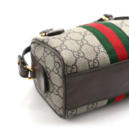 Gucci GG Supreme Monogram Textured Dollar Calfskin Web Super Mini Ophidia Top Handle Bowler Bag Beige Ebony New Acero 10 of 15