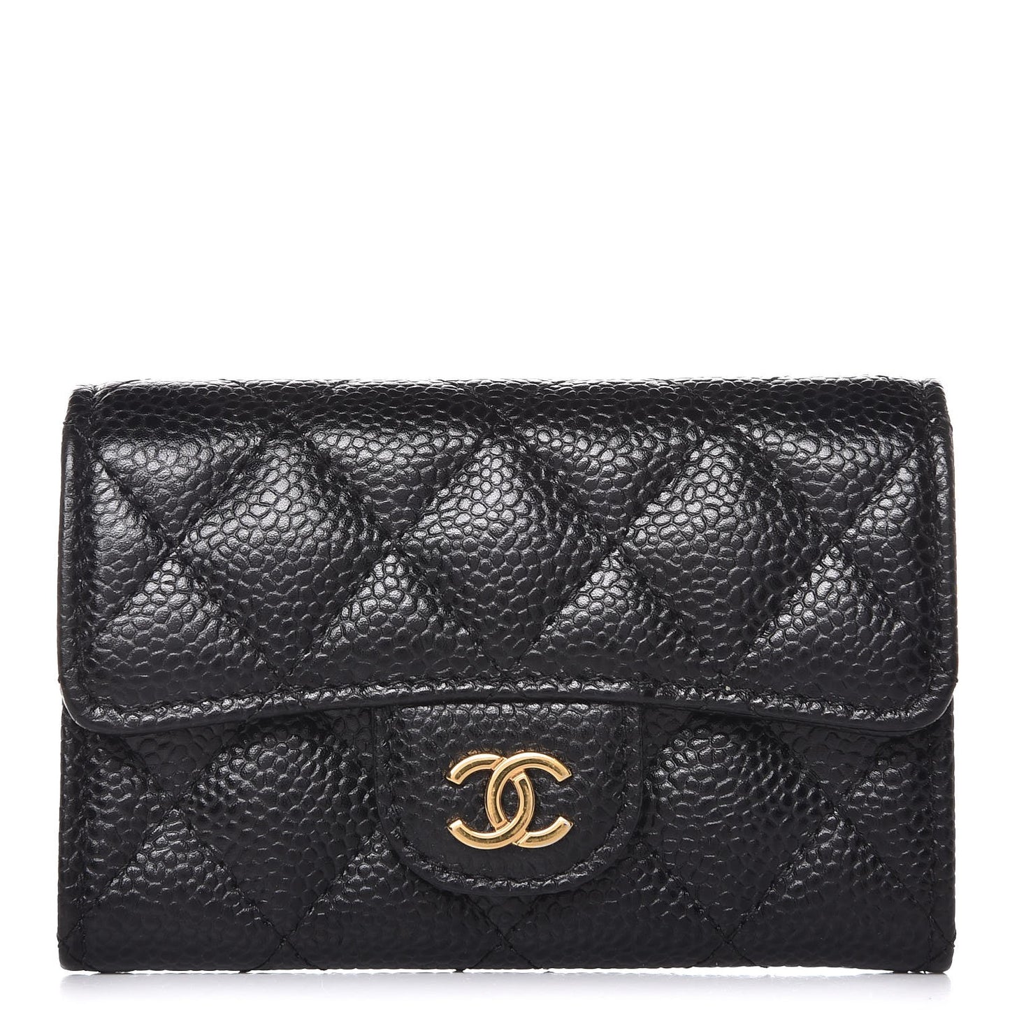 Caviar Quilted Flap Card Holder Black