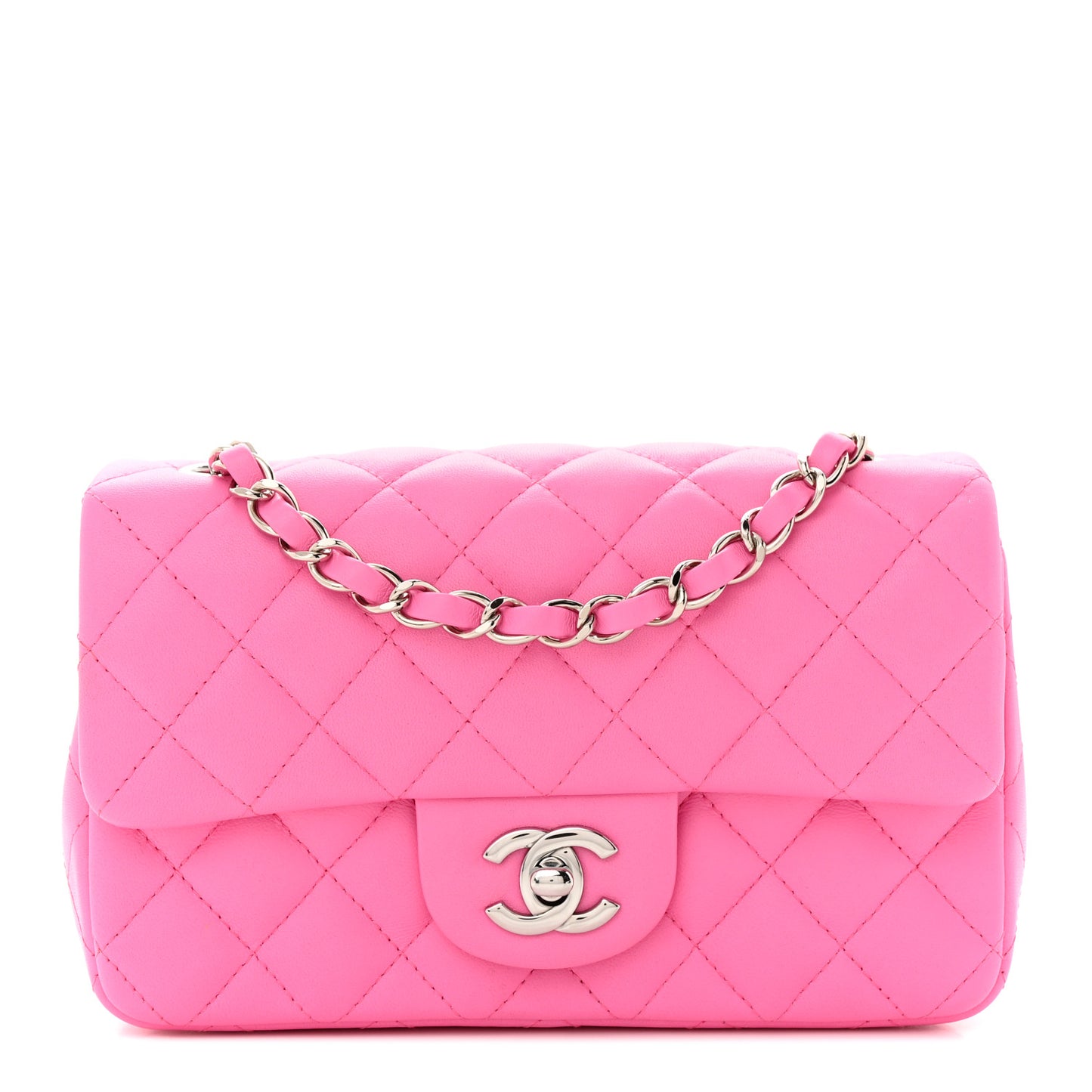 Lambskin Quilted Mini Rectangular Flap Neon Pink