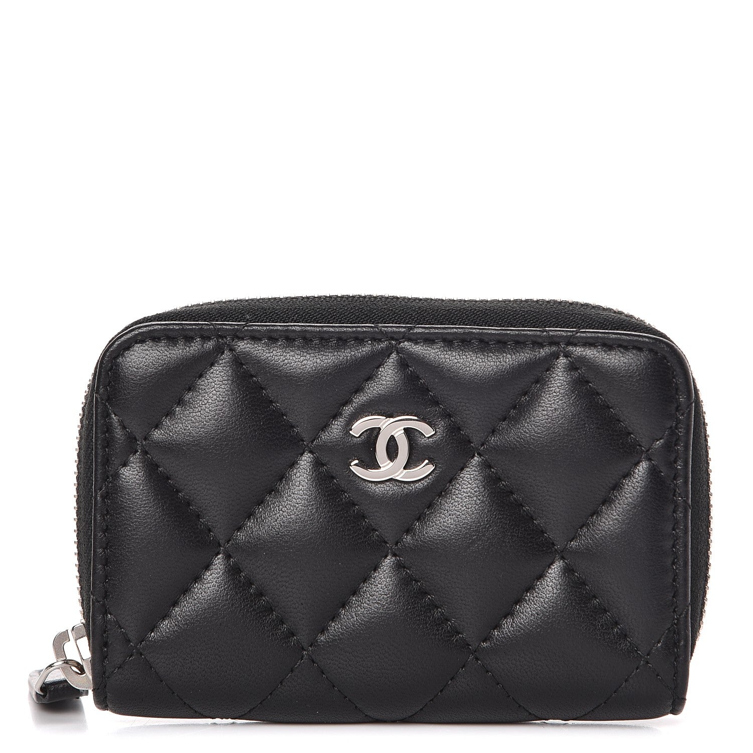 Chanel Lambskin Quilted Zip Around Coin Purse Wallet Black 1 of 8