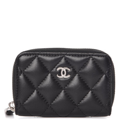 Chanel Lambskin Quilted Zip Around Coin Purse Wallet Black 1 of 8