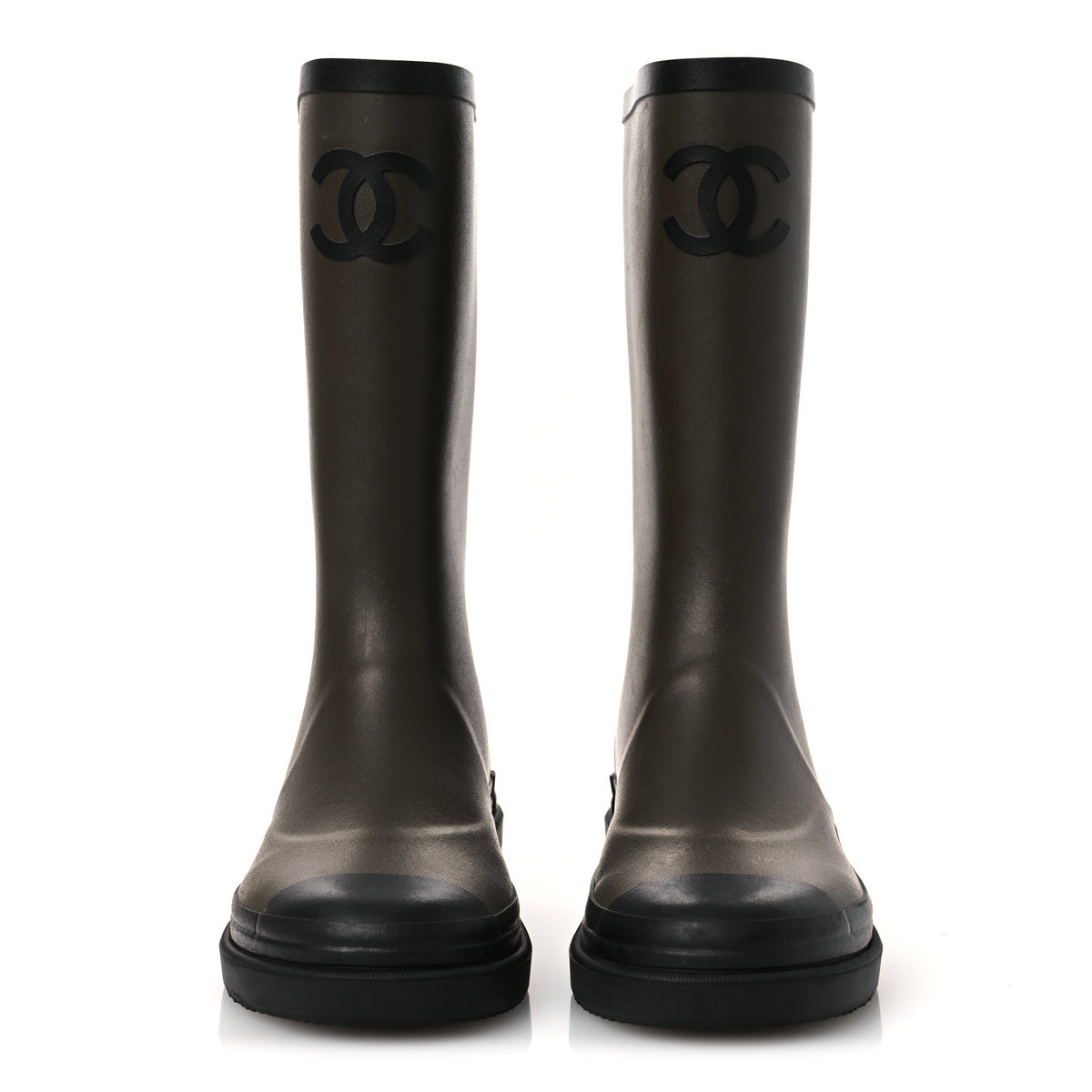 Chanel Caoutchouk CC High Boots 35 Khaki Black 3 of 15