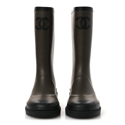 Chanel Caoutchouk CC High Boots 35 Khaki Black 3 of 15