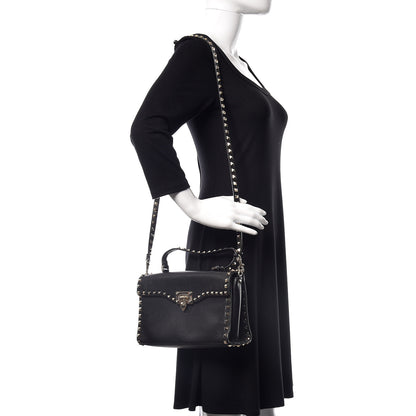 Valentino Garavani Pebbled Calfskin Small Rockstud Single Handle Flap Bag Black 2 of 8