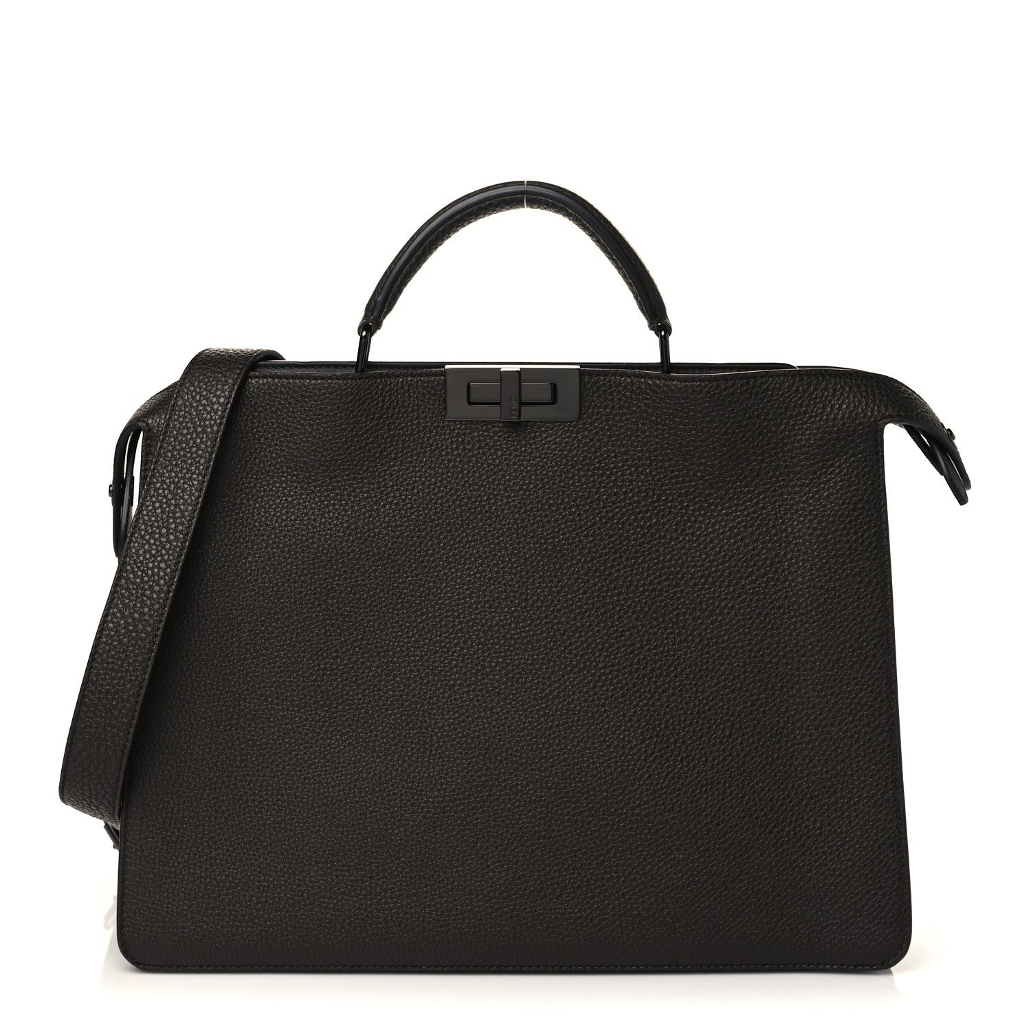 Fendi Cuoio Romano Vitello Cover Glazed Fabric Bi-Color FF 1974 Medium Peekaboo I SEE U Satchel Dark Brown 2 of 6