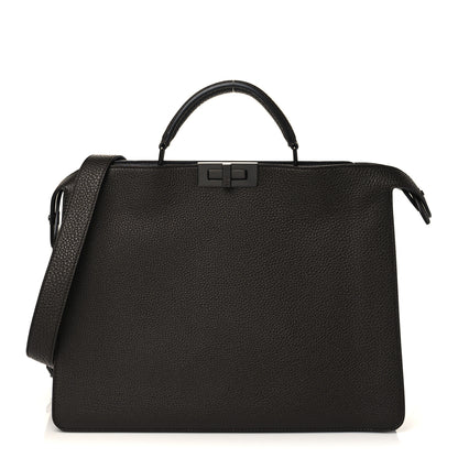 Fendi Cuoio Romano Vitello Cover Glazed Fabric Bi-Color FF 1974 Medium Peekaboo I SEE U Satchel Dark Brown 2 of 6