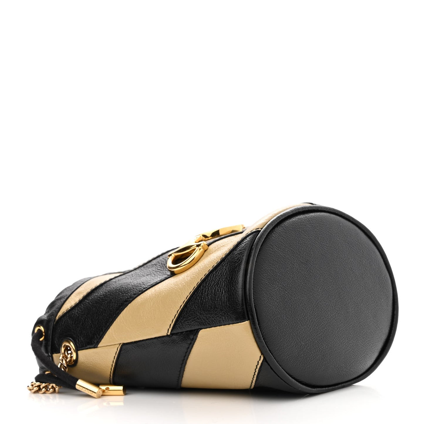 Calfskin Diagonal Striped Mini Zumi Bucket Bag Black Beige
