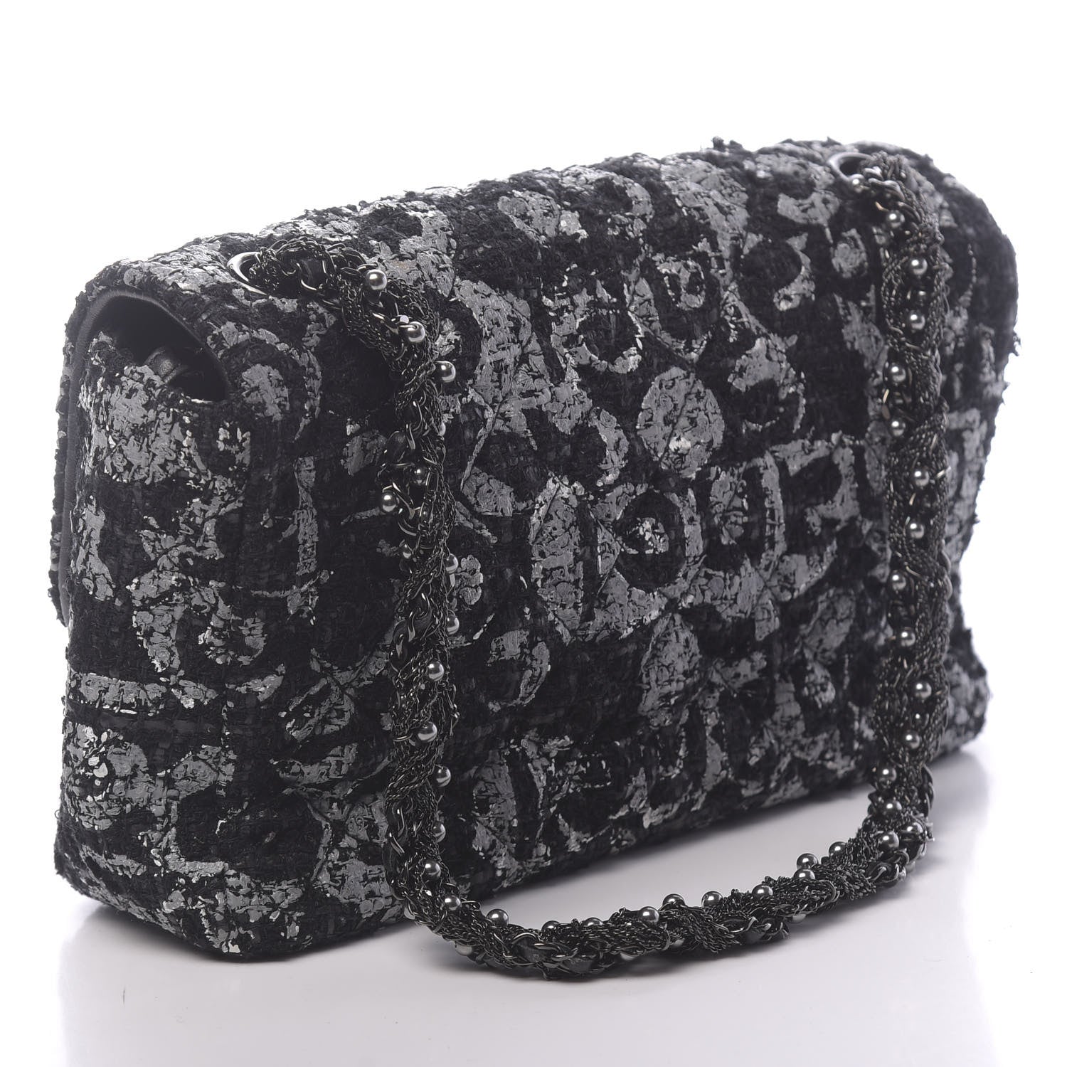 Chanel Painted Tweed Medium Single Flap Black Grey 3 of 11