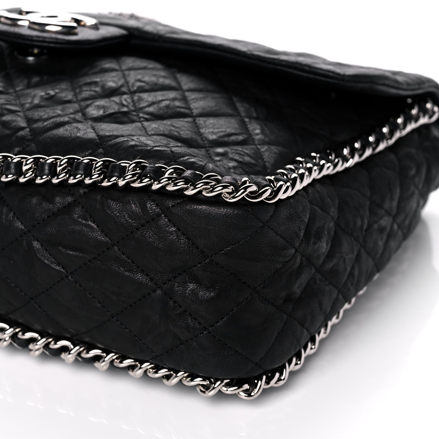 Chanel Washed Lambskin Quilted Maxi Chain Around Flap Black 10 of 12