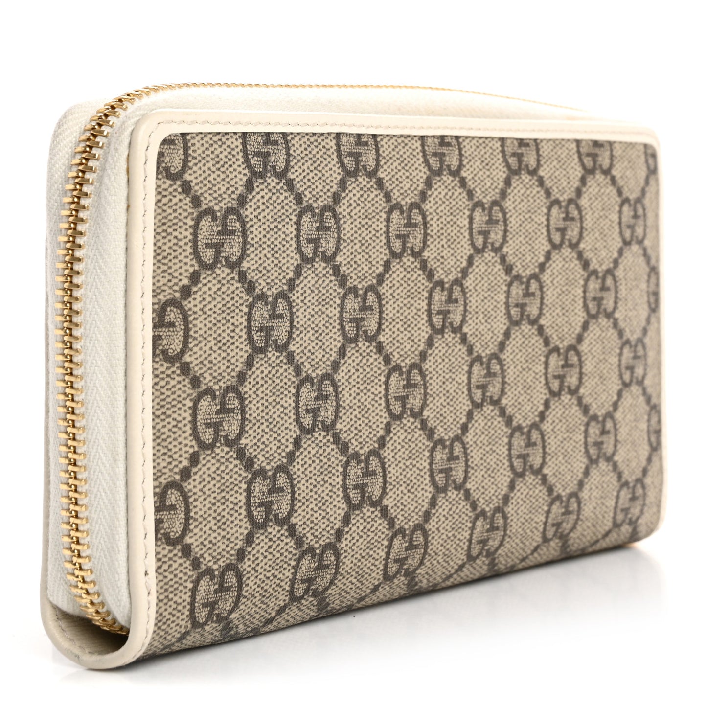 GG Supreme Monogram Azalea Calfskin Horsebit 1955 Zip Around Wallet Beige Ebony Mystic White