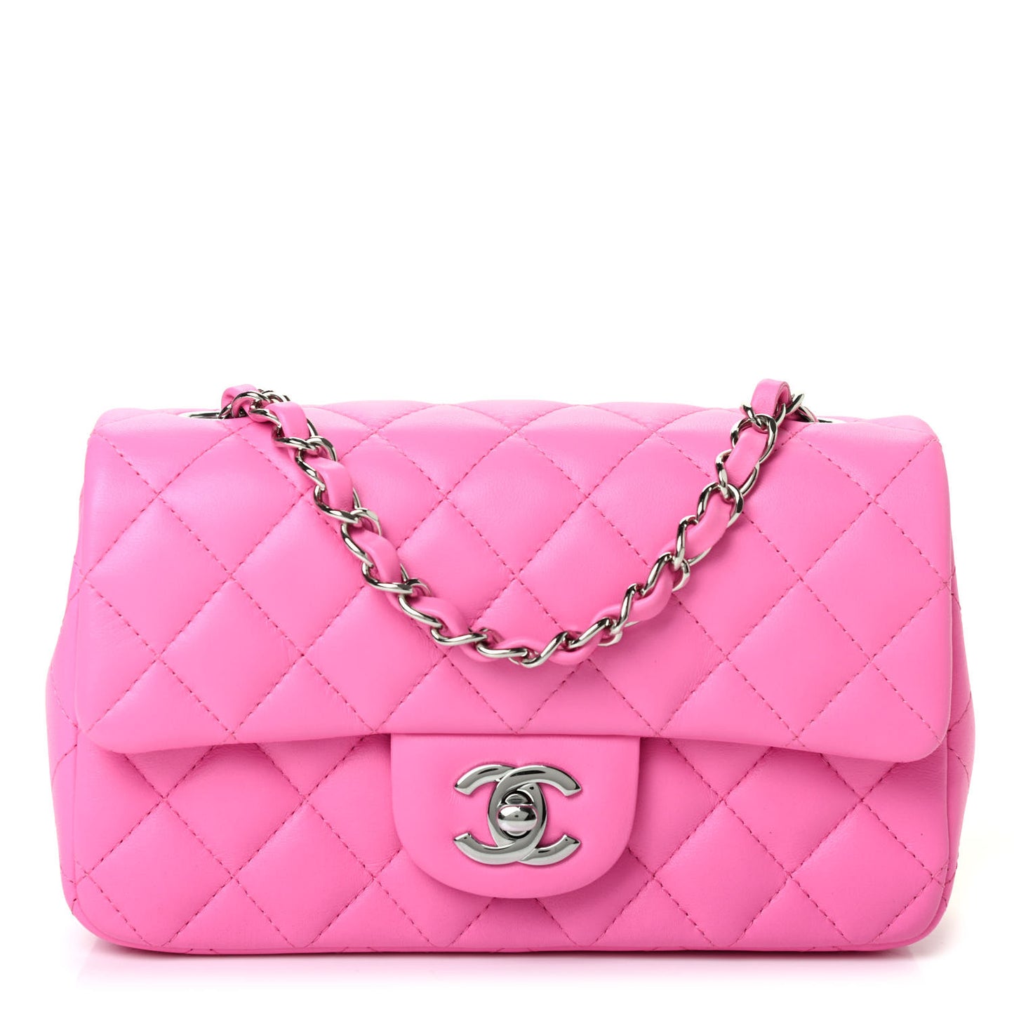 Lambskin Quilted Mini Rectangular Flap Neon Pink