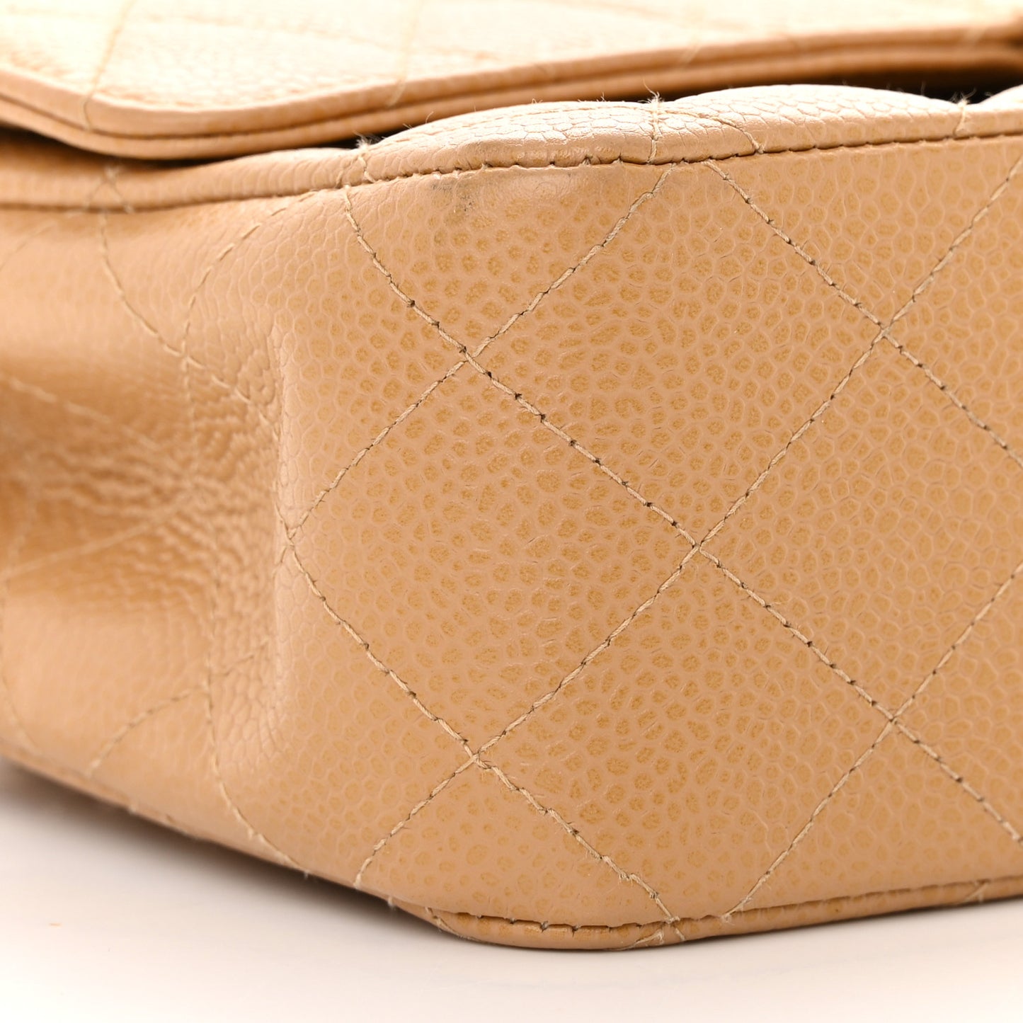 Caviar Quilted Medium Double Flap Beige