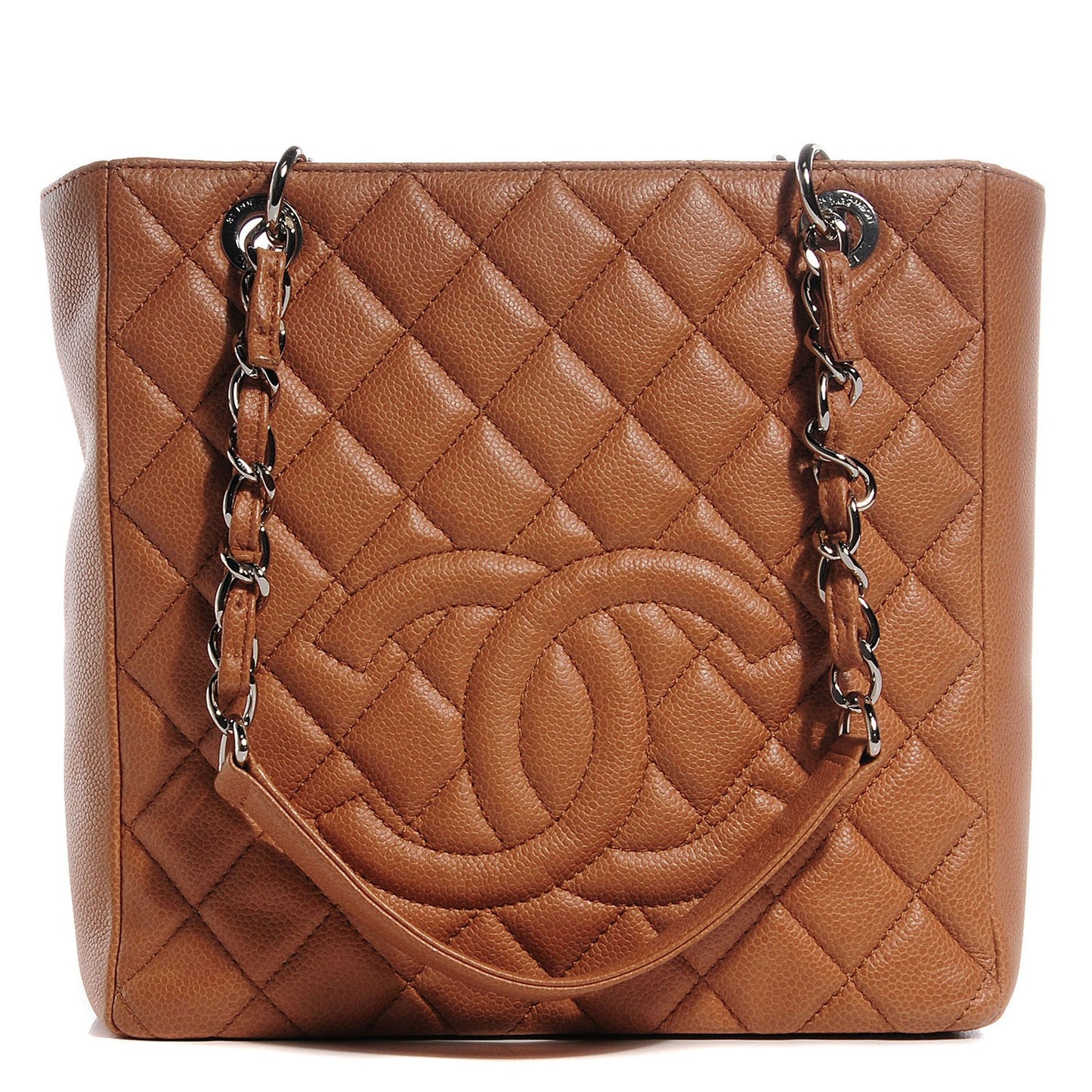 Caviar Quilted Petit Shopping Tote PST Dark Beige