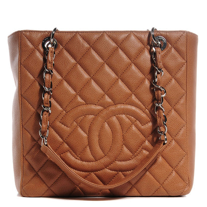 Chanel Caviar Quilted Petit Shopping Tote PST Dark Beige 1 of 7