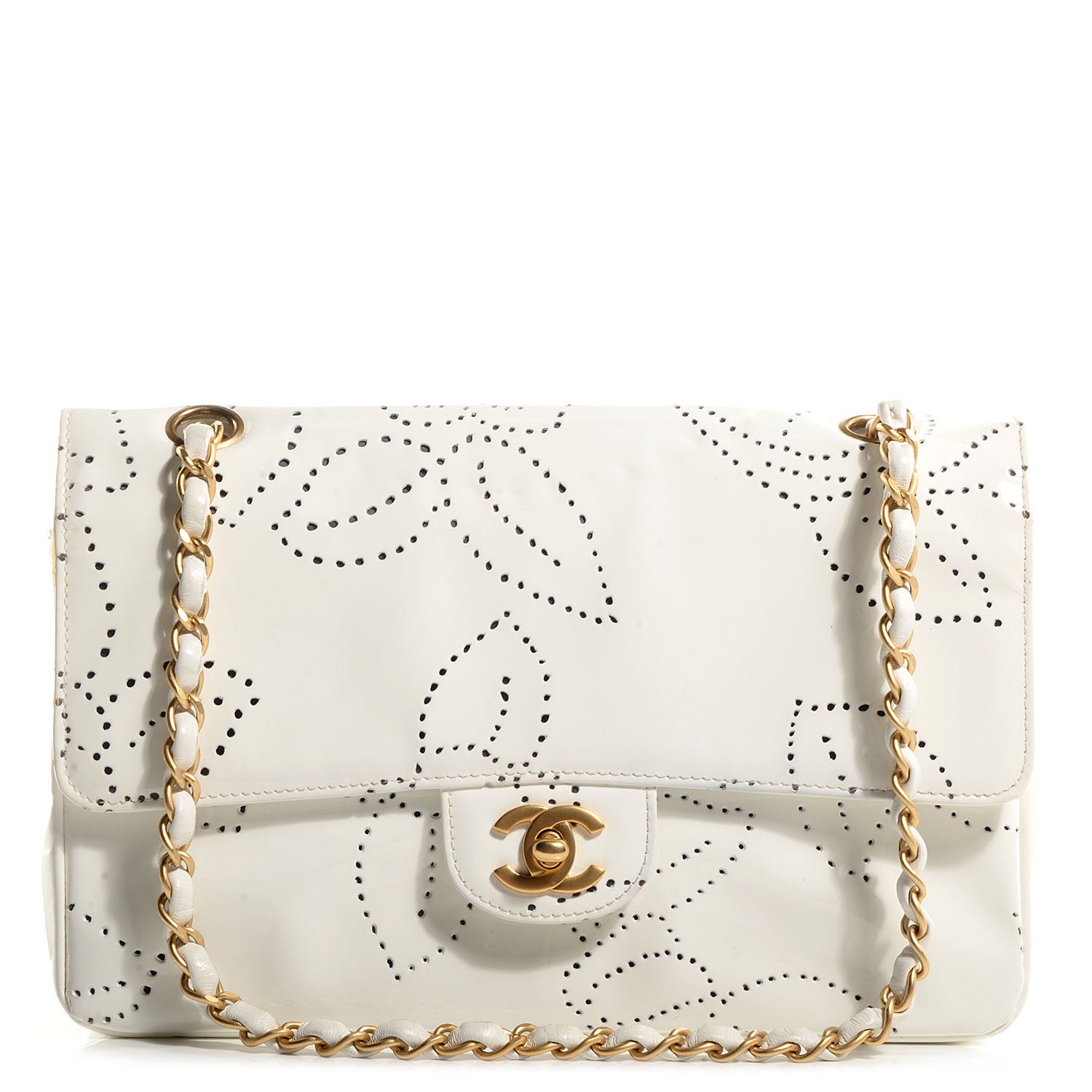 Chanel Patent Perforated Camellia Medium Single Flap White 1 of 9