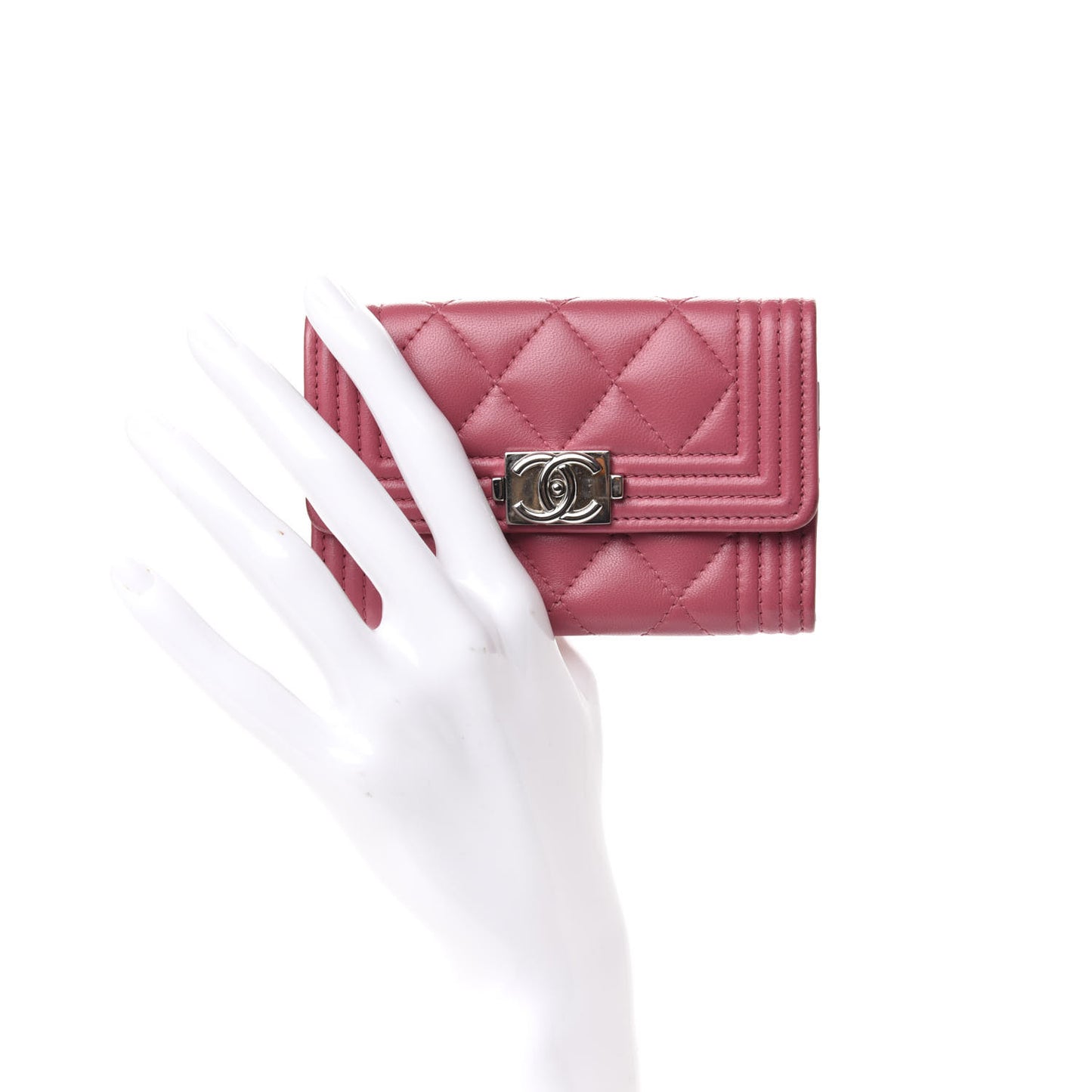 Lambskin Quilted Boy Card Holder Wallet Pink