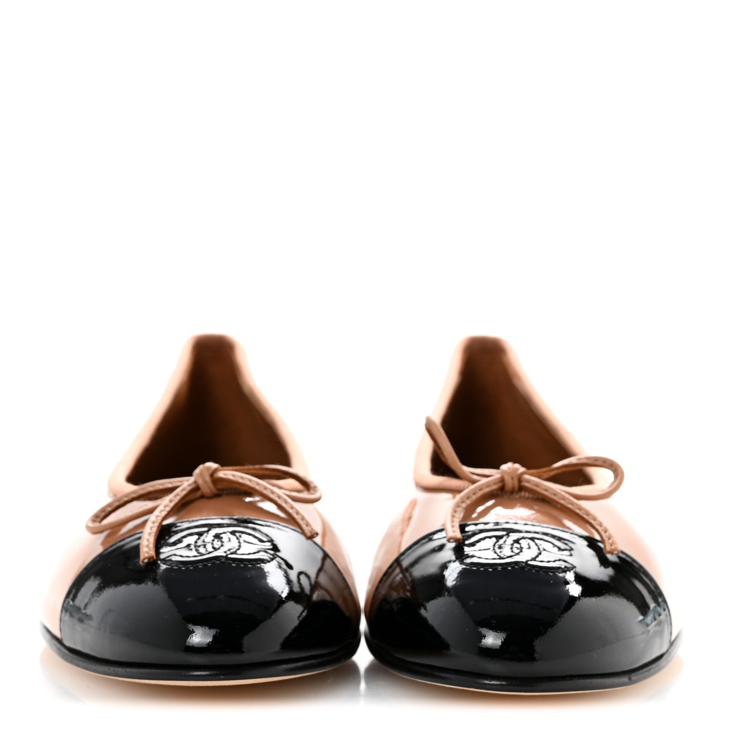 Chanel Patent Calfskin CC Cap Toe Ballerina Flats 41 Beige Black 3 of 9