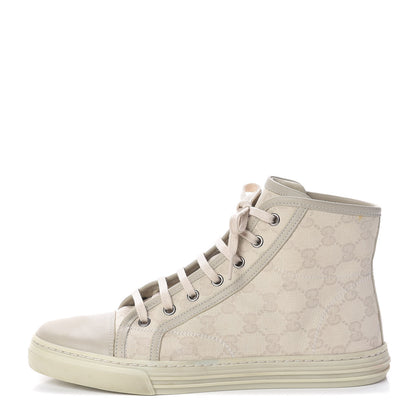 Gucci Washed Cotton GG Monogram Calfskin Womens High Top Sneakers 38 White Mystic White Great White 1 of 10